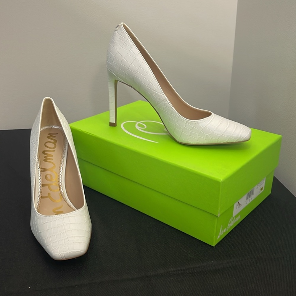 Sam Edelman Beth Square-Toe Pump White Croc Print